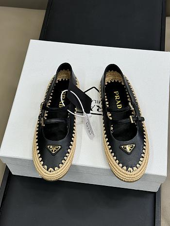 	 Prada Black Nappa leather and raffia ballerinas