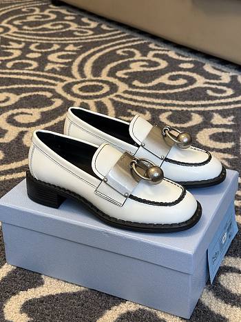 	 Prada White Brushed leather loafers with metal details