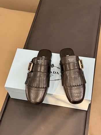Prada Black Shuffle fringed leather mules 