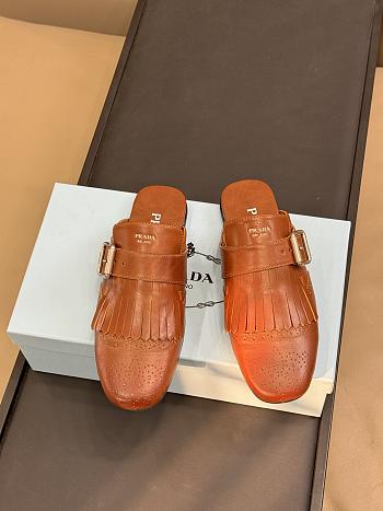 	 Prada Brown Shuffle fringed leather mules