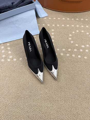 Prada Black Satin And Metallic Leather Pumps 8.5cm