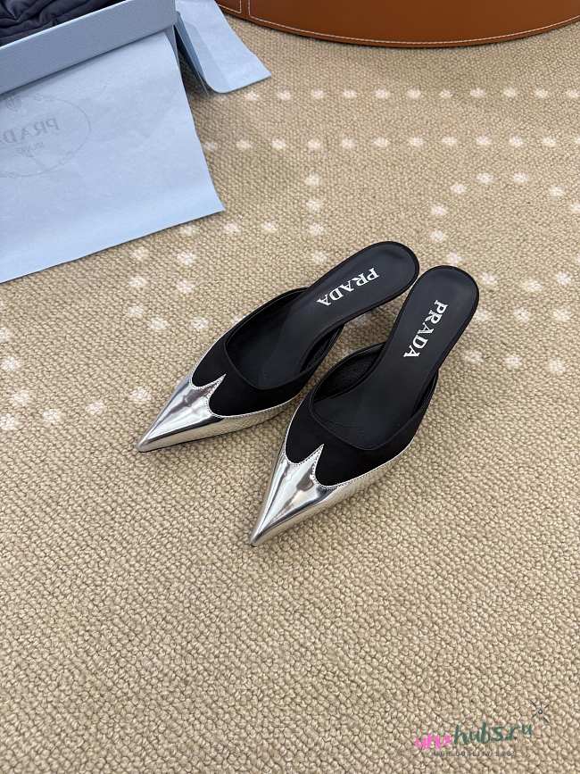 Prada Black Satin And Metallic Leather Mules 4.5cm - 1