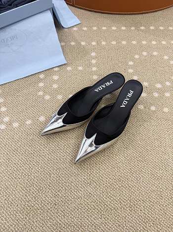 Prada Black Satin And Metallic Leather Mules 4.5cm