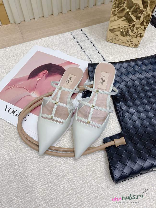 	 Valentino Garavani Rockstud Wispy Leather Mules In White - 1