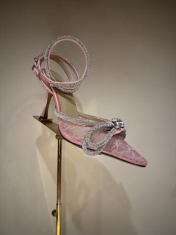 	 Mach & Mach Double Bow 65 embellished lace pumps pink