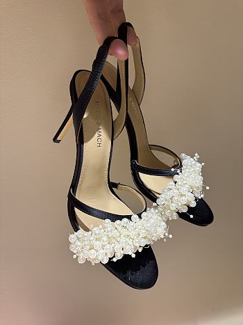 MACH & MACH Floating Pearl satin sandals 10CM black