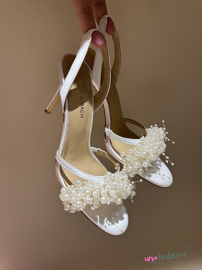 	 MACH & MACH Floating Pearl satin sandals 10CM white - 1