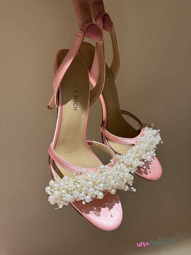 	 MACH & MACH Floating Pearl satin sandals 10CM pink - 1