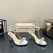 	 MACH & MACH Crystal Embellished Leather Double Bow In White Satin 8.5cm - 1