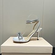 	 MACH & MACH Crystal Embellished Leather Double Bow In White Satin 8.5cm - 5