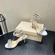 	 MACH & MACH Crystal Embellished Leather Double Bow In White Satin 8.5cm - 4