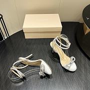 	 MACH & MACH Crystal Embellished Leather Double Bow In White Satin 8.5cm - 3