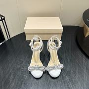 	 MACH & MACH Crystal Embellished Leather Double Bow In White Satin 8.5cm - 2