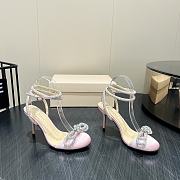 	 MACH & MACH Crystal Embellished Leather Double Bow In Pink Satin 8.5cm - 1