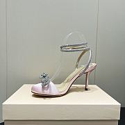 	 MACH & MACH Crystal Embellished Leather Double Bow In Pink Satin 8.5cm - 6