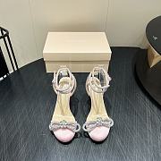 	 MACH & MACH Crystal Embellished Leather Double Bow In Pink Satin 8.5cm - 5