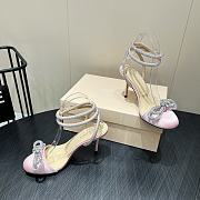 	 MACH & MACH Crystal Embellished Leather Double Bow In Pink Satin 8.5cm - 4