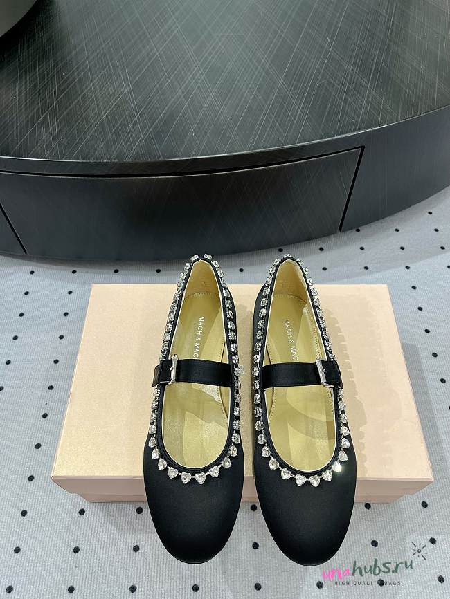 MACH & MACH Audrey crystal-embellished ballerina in black shoes - 1