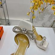 Mach & Mach White Satin Crystal Embellished Double Bow Pumps 9.5cm - 4