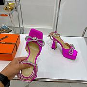Mach & Mach Pink Satin Crystal Embellished Double Bow Pumps 9.5cm - 3