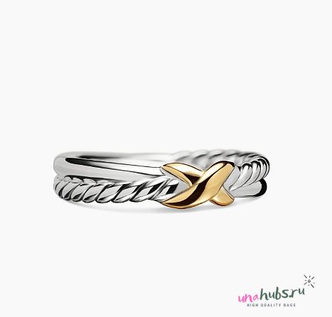 David Yurman Petite X Ring Sterling Silver with 18K Yellow Gold, 4mm - 1