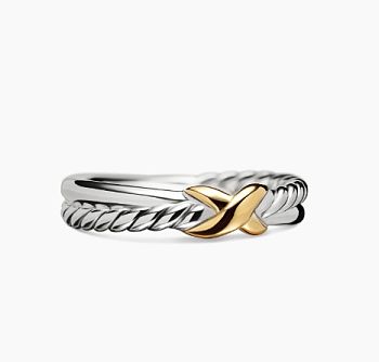 David Yurman Petite X Ring Sterling Silver with 18K Yellow Gold, 4mm