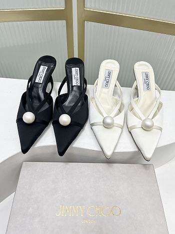 JIMMY CHOO Sana 50 faux pearl-embellished satin mules