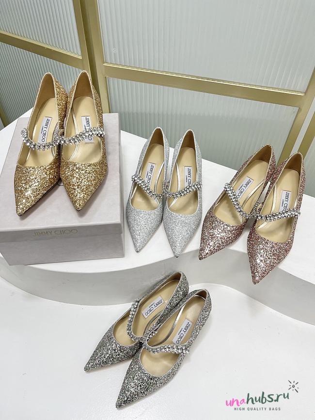 Jimmy chooo Platinum Ice Dusty Glitter Flats with Crystal Strap 85/65mm - 1