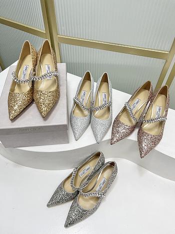 Jimmy chooo Platinum Ice Dusty Glitter Flats with Crystal Strap 85/65mm