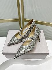Jimmy chooo Platinum Ice Dusty Glitter Flats with Crystal Strap 85/65mm - 2
