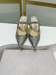 Jimmy Choo Confetti Coarse Glitter Fabric Mules Crystal Strap 85/65mm - 3