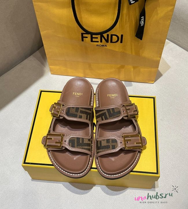 Fendi FF Slides in Brown - 1