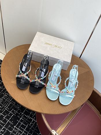 Jimmy Choo Blanche 90 Light Verde Satin Sandal with Daisy Embroidery