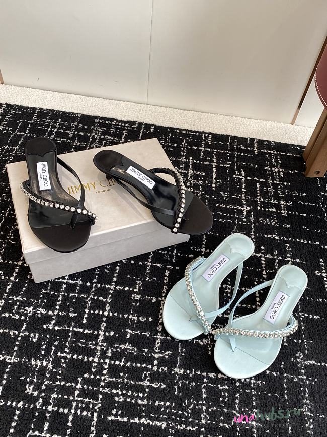 Jimmy Choo  Dila 35 leather and satin thong sandals  - 1