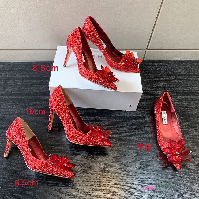 Jimmy Choo Red Mix Crystal Covered Pointy Toe Pump - 1