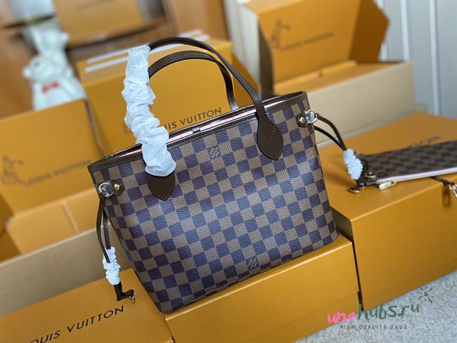 Louis Vuitton Neverfull PM Damier Ebene Brown Pink Inside - 29 x 21 x 12cm - 1