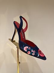 Manolo Blahnik Carolyne 100 Denim Fauna Floral Heels - 6