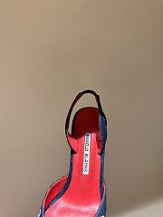 Manolo Blahnik Carolyne 100 Denim Fauna Floral Heels - 3