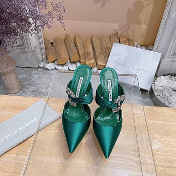 	 Manolo Blahnik Maidugura 90mm Satin Green Mules