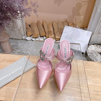 	 Manolo Blahnik Maidugura 90mm Satin Pink Mules