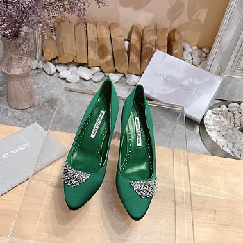 Manolo Blahnik Pluma Silk Green Heels
