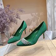 Manolo Blahnik Pluma Silk Green Heels - 4
