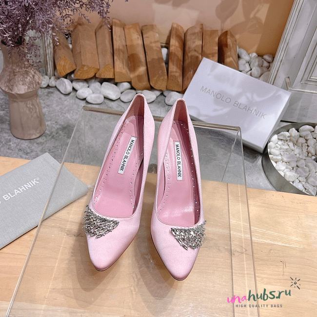 	 Manolo Blahnik Pluma Silk Pink Heels - 1