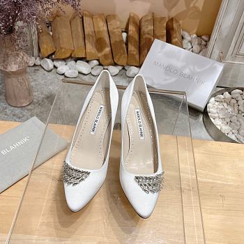 	 Manolo Blahnik Pluma Silk White Heels