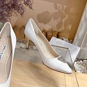 	 Manolo Blahnik Pluma Silk White Heels - 5