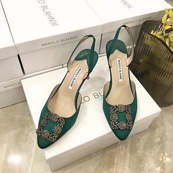 MANOLO BLAHNIK Hangisli 7cm Green Slingback Pumps