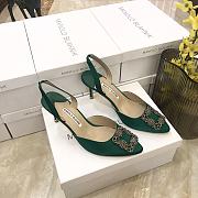 MANOLO BLAHNIK Hangisli 7cm Green Slingback Pumps - 4
