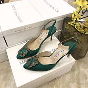 MANOLO BLAHNIK Hangisli 7cm Green Slingback Pumps - 5