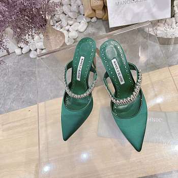 Manolo Blahnik Lutara Crystal-Embellished 90mm Mules In Green