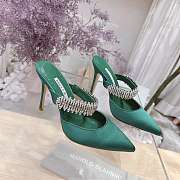 Manolo Blahnik Lutara Crystal-Embellished 90mm Mules In Green - 2
